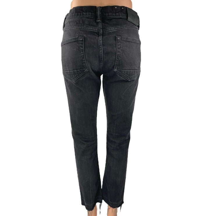Allsaints Black High Waist Skinny Step Fray Crop Cigarette Denim Jeans Pants 30