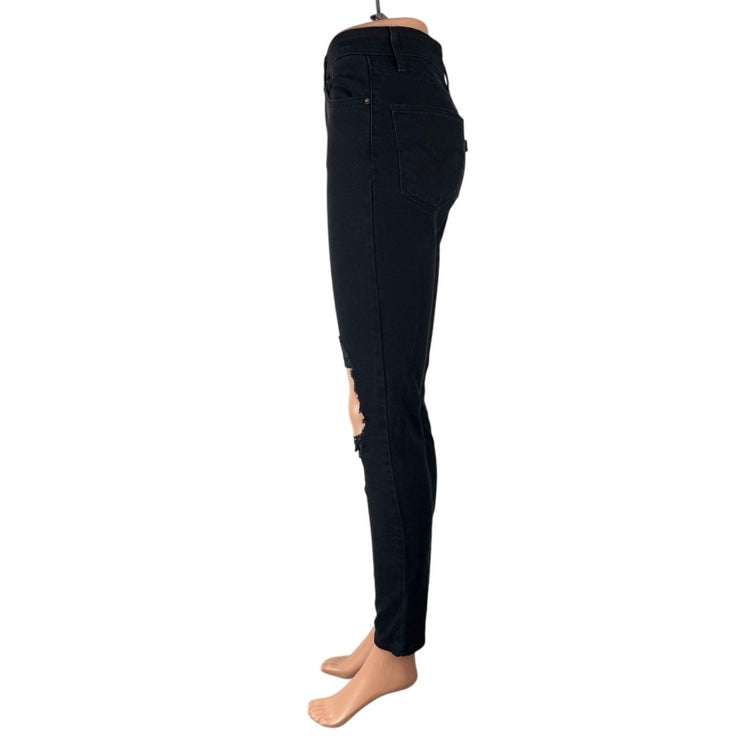 Levi's 721 High Rise Skinny Women's Black Distressed Ankle Denim Jeans Size 26