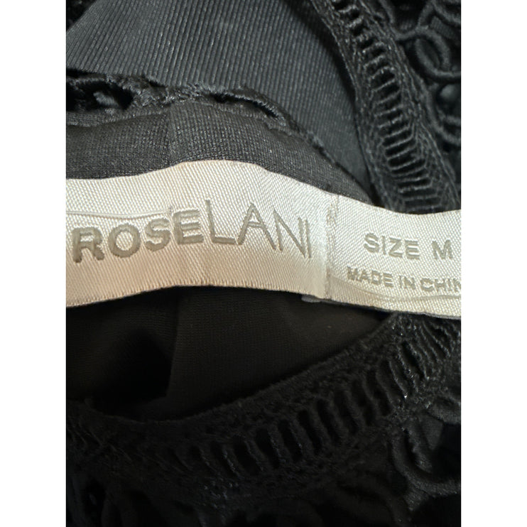 RoseLani Black Cutout Lace Overlay High Neck Short Sleeve Midi A-Line Dress Sz M