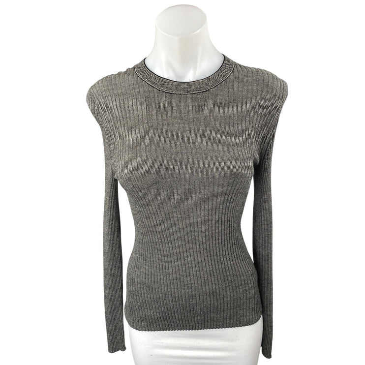 Theory 100% Wool Women's Gray Knitted Long Sleeve Crew Neck Sweater Shirt Top S