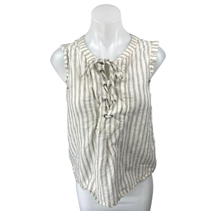 Banana Republic White Black Striped Linen Sleeveless Lace Up Blouse Top Size XS