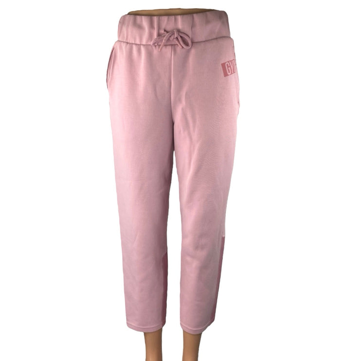 Gymshark Pink Colorblock Logo High Waisted Straight Cropped Sweatpants Size S