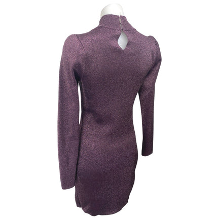 ASTR The Label Purple Metallic Long Puff Sleeve Sweater Mini Bodycon Dress Sz M