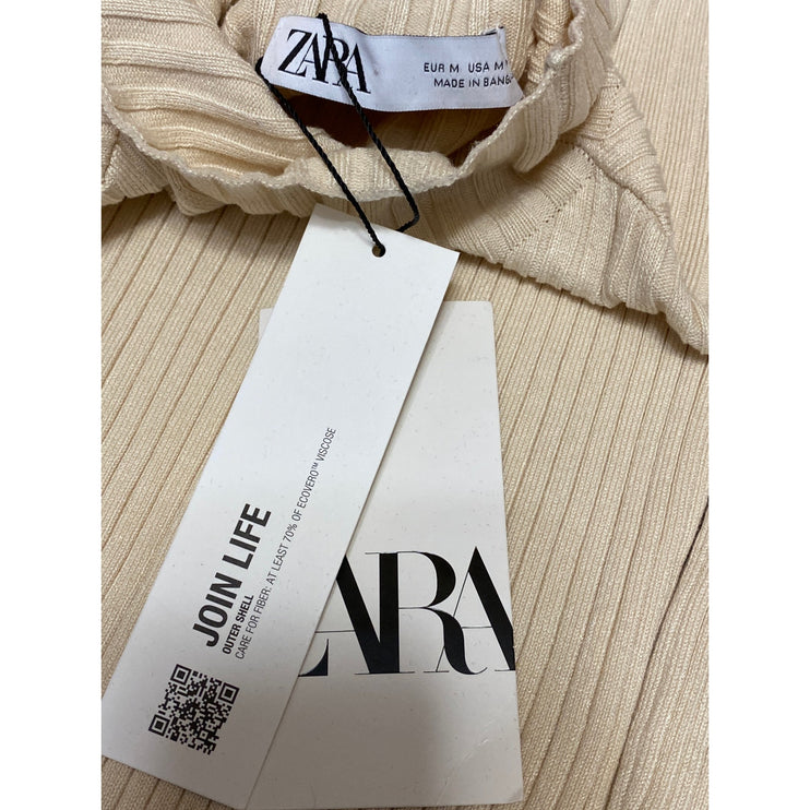 NEW Zara Women's Beige Turtleneck Ribbed Knit Long Sleeve Sweater Top Size M