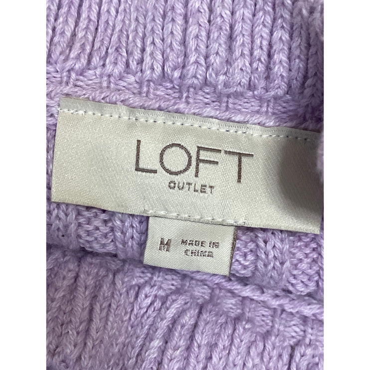 Ann Taylor LOFT Purple Lilac Half Sleeve Ribbed Knit Ruffle Sweater Top Size M