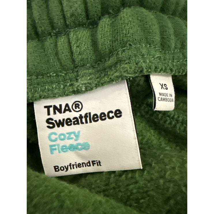 Aritzia TNA Sweatfleece Green Elastic Waist Wide Leg Trousers Sweatpants Size XS