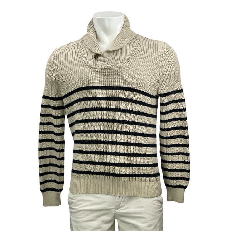 346 Brooks Brothers Men's Beige Striped Ribbed Knit Collar Sweater Top Size S