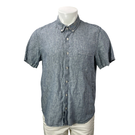 Everlane 100% Linen Blue White Short Sleeves Pinstriped Button Down Shirt Top M