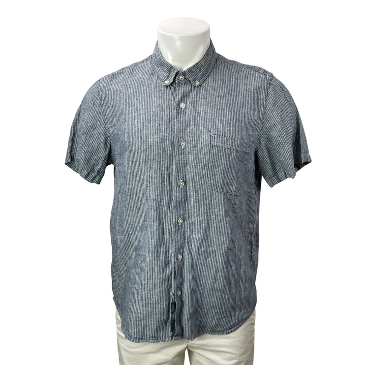 Everlane 100% Linen Blue White Short Sleeves Pinstriped Button Down Shirt Top M