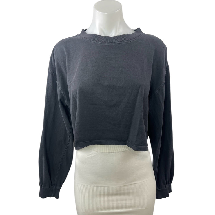 Zara Women's Black Crew Neck Long Sleeve Crop Pullover Sweater Sweatshirt Top L