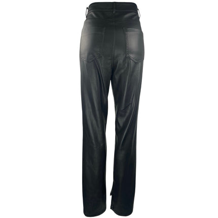 Zara Women's Black Leather High Waisted Straight Leg Split Hem Trousers Pants 6