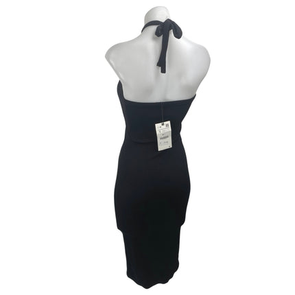 NEW Zara Women's Black Sleeveless Halter Tie Bandeau Midi Tank Bodycon Dress S