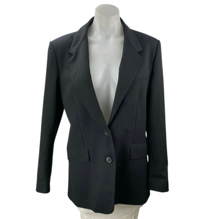 Zara Women's Black Pinstriped Collared Long Sleeve Button Blazer Coat Jacket M