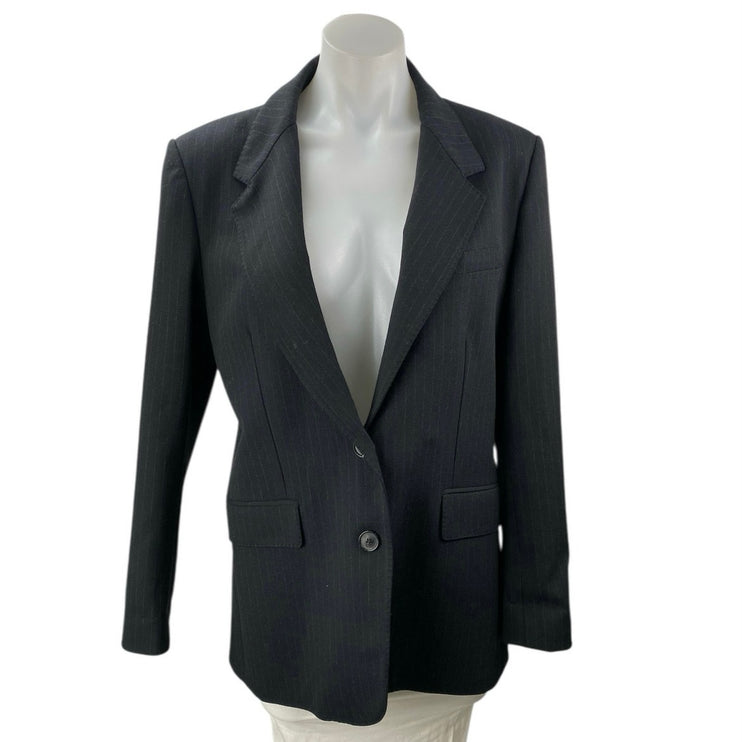 Zara Women's Black Pinstriped Collared Long Sleeve Button Blazer Coat Jacket M