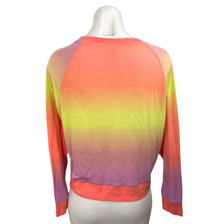 Women's Orange Multicolor Ombre Crew Neck Raglan Pullover Sweatshirt Size S