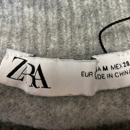Zara Women's Grey Long Sleeve Mock Neck Knit Fleece Cropped Sweater Top Size M