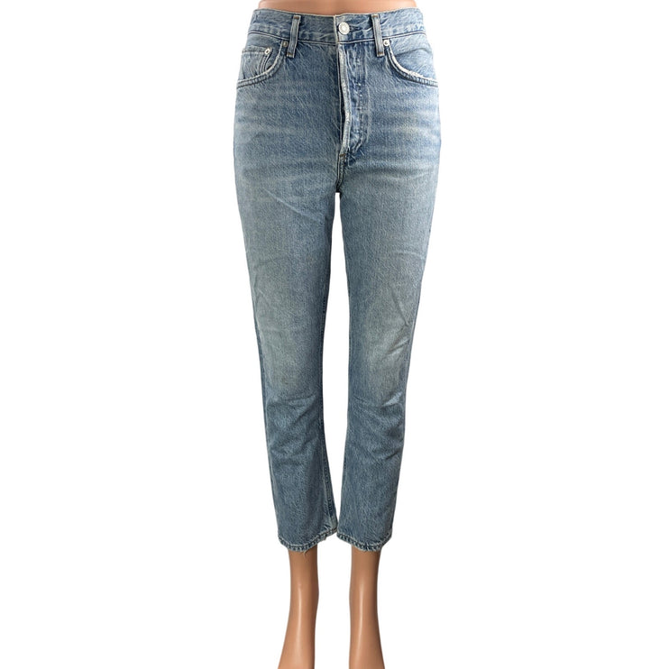 AGOLDE Womens Blue Light Wash High Waisted Cropped Straight Denim Jeans Pants 23