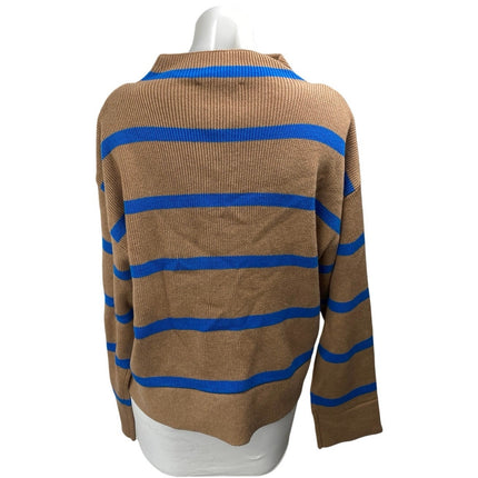 Everlane The Laceup Smock Tan Blue Striped Knit Long Sleeve Sweater Top Size L