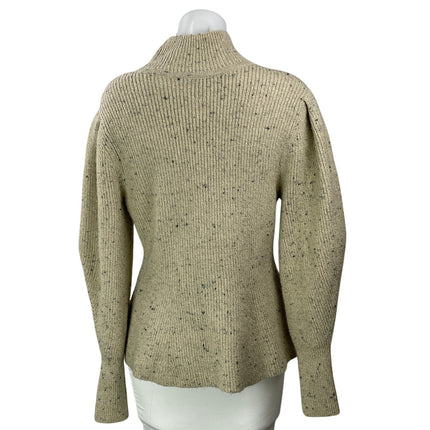 Ann Taylor Beige Turtleneck Long Balloon Sleeve Ribbed Knit Peplum Sweater Top M