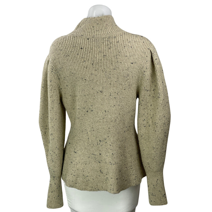 Ann Taylor Beige Turtleneck Long Balloon Sleeve Ribbed Knit Peplum Sweater Top M