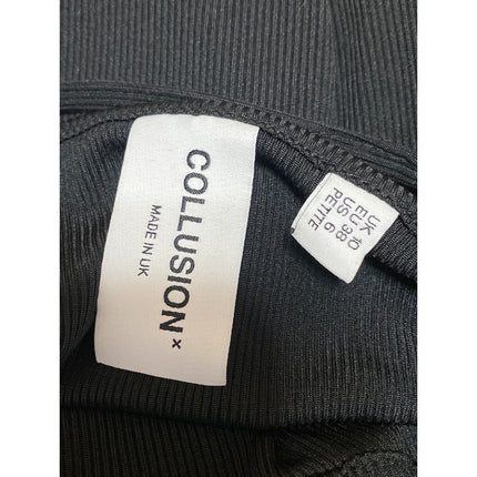 Collusion Womens Black Sleeveless Ribbed Knit Zip Cami Tank Mini Bodycon Dress 6
