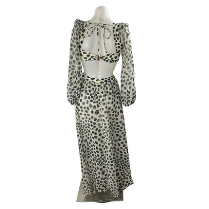 PatBO Bossa Dalmatian Polka Dot Cut Out Long Sleeve Maxi Flare A-Line Dress Sz S