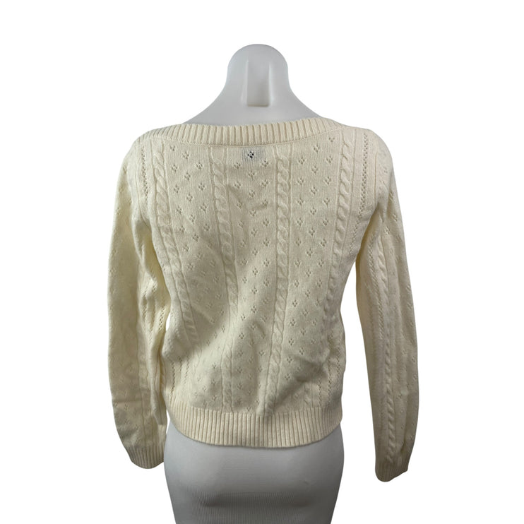 Aritzia Sunday Best Wool Cream Cable Knit Boat Neck Long Sleeve Sweater Top Sz S