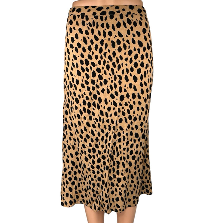 Reformation Bea Brown Silk Satin Leopard Print Midi Straight Pencil Slip Skirt 0