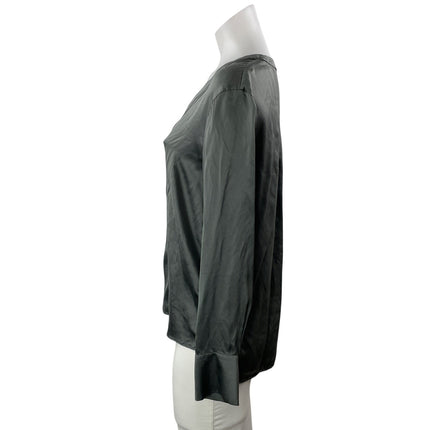 Club Monaco Women's Gray 100% Silk V Neck Long Sleeve Button Down Shirt Size S