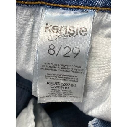 Kensie Vintage Luxe Womens Blue Distressed High Rise Slim Straight Denim Jeans 8