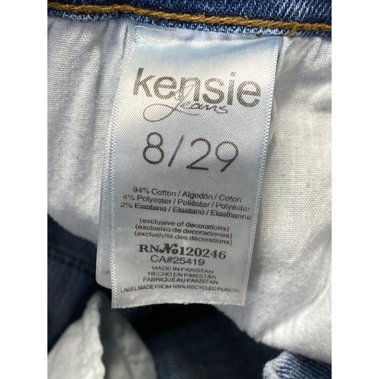 Kensie Vintage Luxe Womens Blue Distressed High Rise Slim Straight Denim Jeans 8
