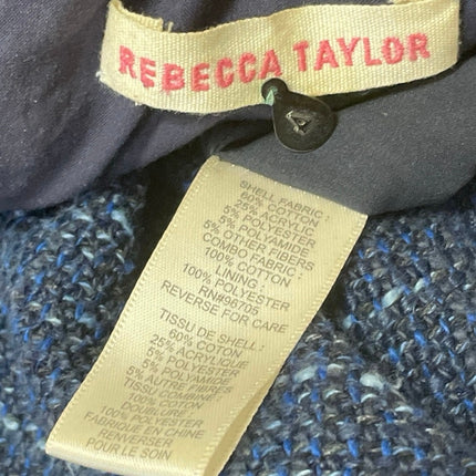Rebecca Taylor Blue Tweed Short Sleeve Zip Slit Fringe Mini A Line Dress Size M