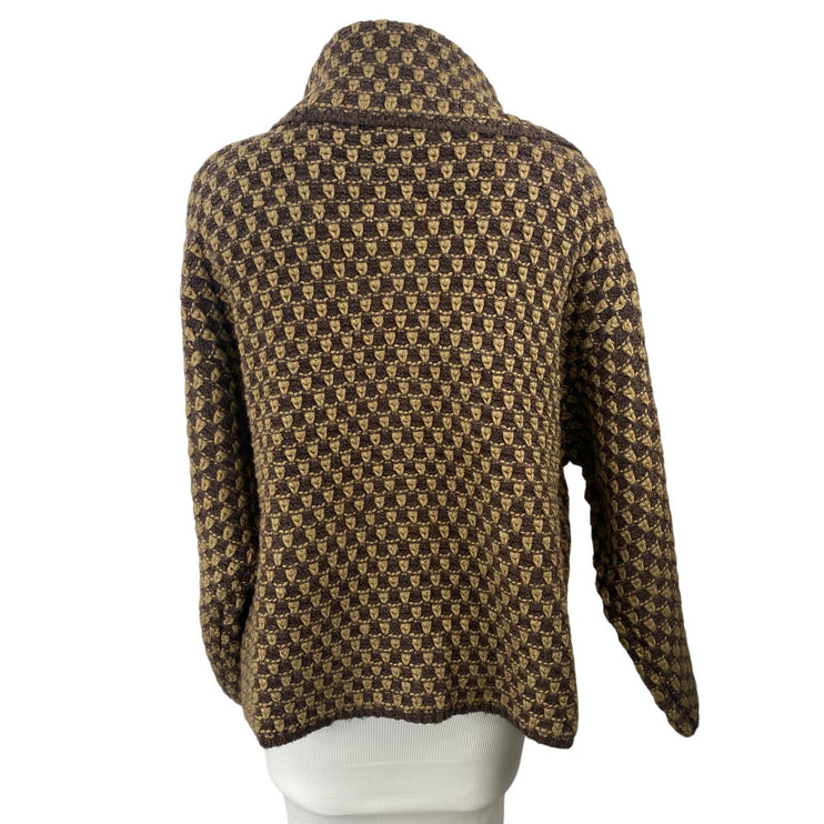 NEW Zara Brown Yellow Crochet Knit Long Sleeve Button Up Sweater Top Size S