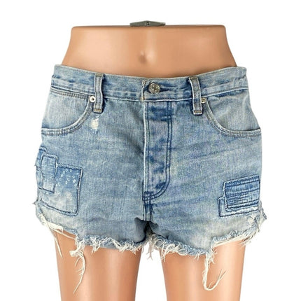 Abercrombie & Fitch Women's Blue High Waist Distressed Patcworks Denim Shorts 6