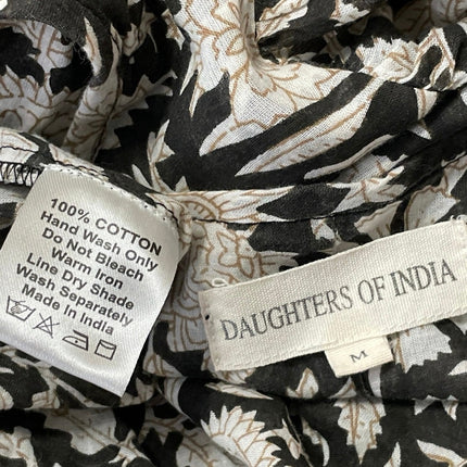 Daughters of India Kyra Pepper Black White 3/4 Puff Sleeves Floral Maxi Dress M