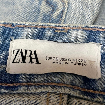 Zara Women's Blue High Waist Frayed Raw Hem Baggy Wide Leg Denim Jeans Pants 6