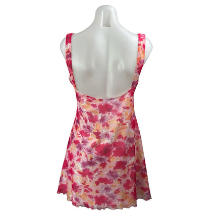 Princess Polly Zuba Pink Floral Sleeveless Mesh V-neck Mini Fit & Flare Dress 6