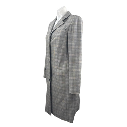 Aritzia Babaton Women's Gray Plaid Long Sleeve Midi Trench Coat Jacket Size 4