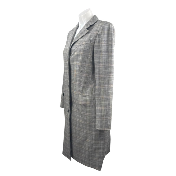 Aritzia Babaton Women's Gray Plaid Long Sleeve Midi Trench Coat Jacket Size 4