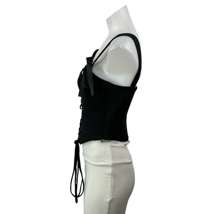Selkie Black Sleeveless Bow Lace Up Square Neck Bustier Corset Crop Top Size M