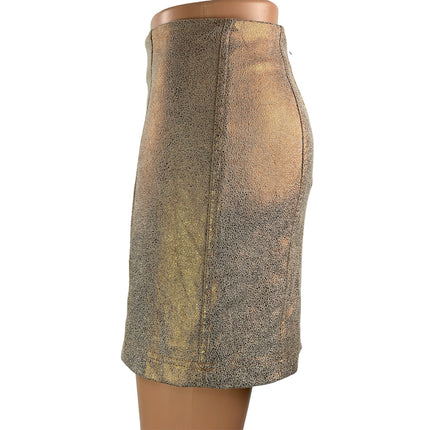 Free People Women's Gold Metallic High Waisted Zip Pencil Mini Skirt Size 0