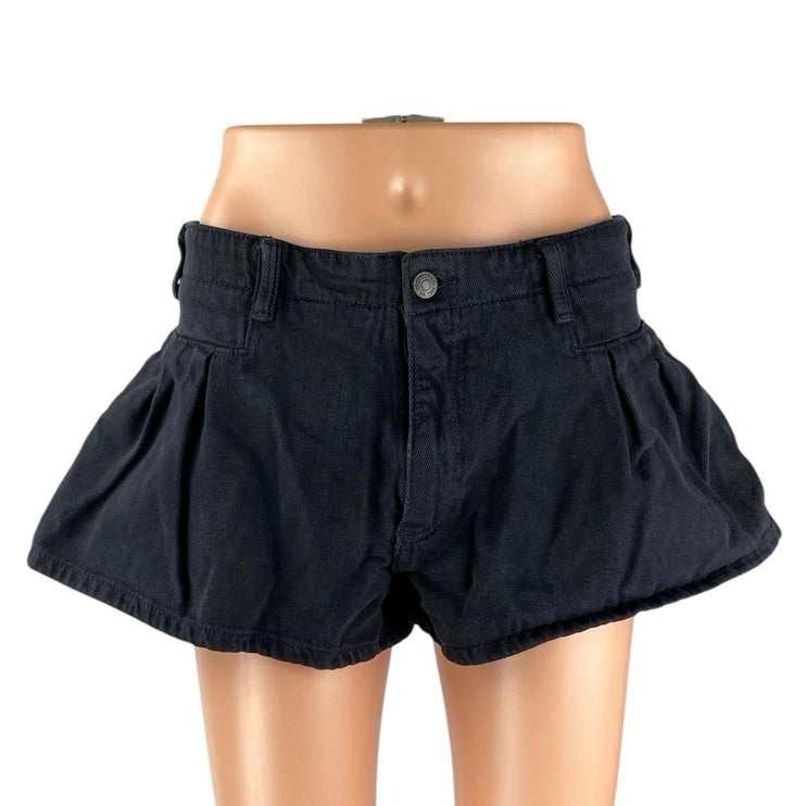Free People We The Free Black Mid Rise Pleated A Line Bell Denim Jean Shorts 27