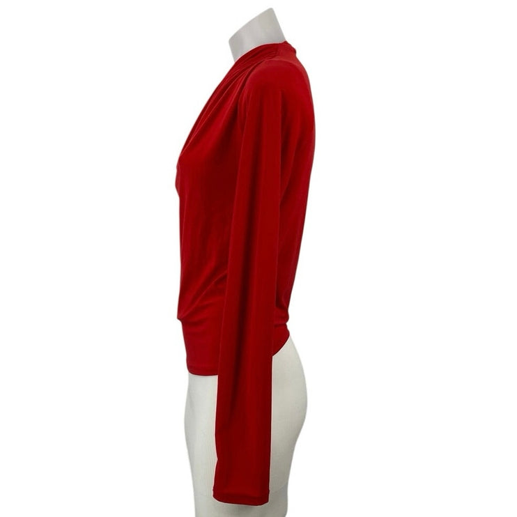 Zara Women's Red Asymmetric Draped Neck Long Sleeve Tee T-Shirt Blouse Top Sz S