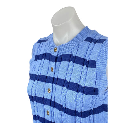 Zara Women's Blue Stripe Cable Knit Sleeveless Button Up Tank Sweater Vest Top S