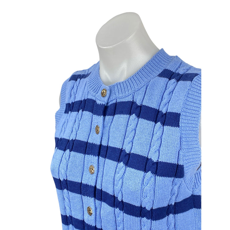 Zara Women's Blue Stripe Cable Knit Sleeveless Button Up Tank Sweater Vest Top S