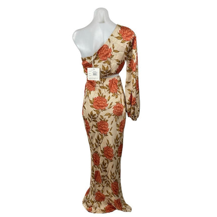 NEW Reverse Showpo Abagail Beige Floral One Shoulder CutOut Maxi Bodycon Dress S