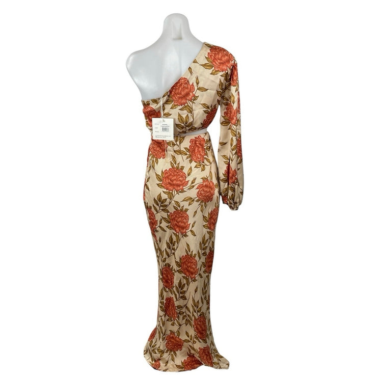 NEW Reverse Showpo Abagail Beige Floral One Shoulder CutOut Maxi Bodycon Dress S