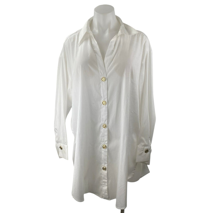 Zara Women's White Long Sleeve Collar Button Down Mini Tunic Shirt Dress Size M