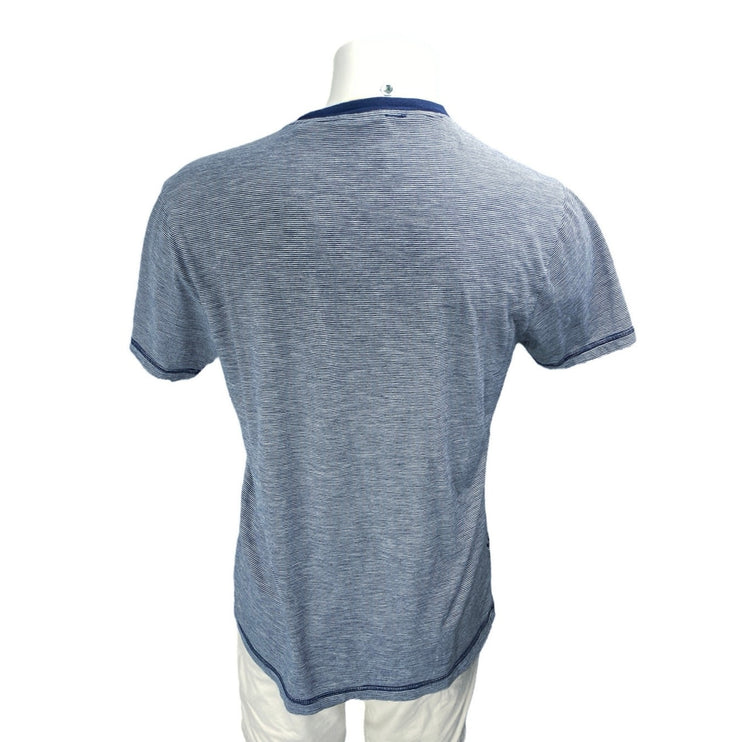Penguin Men's Blue Striped Embroidered Short Sleeve Crewneck Tee Tshirt Top Sz L
