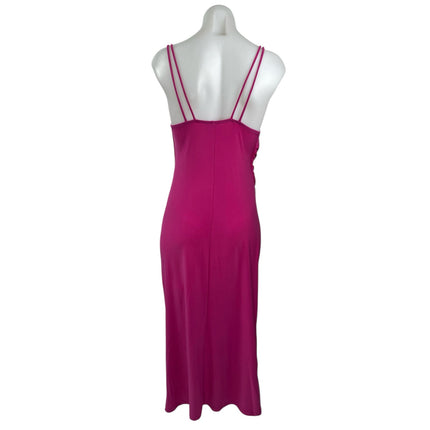 ZARA Fuchsia Ruched Sleeveless Cami Cowl Neck Midi Tank Bodycon Slip Dress S